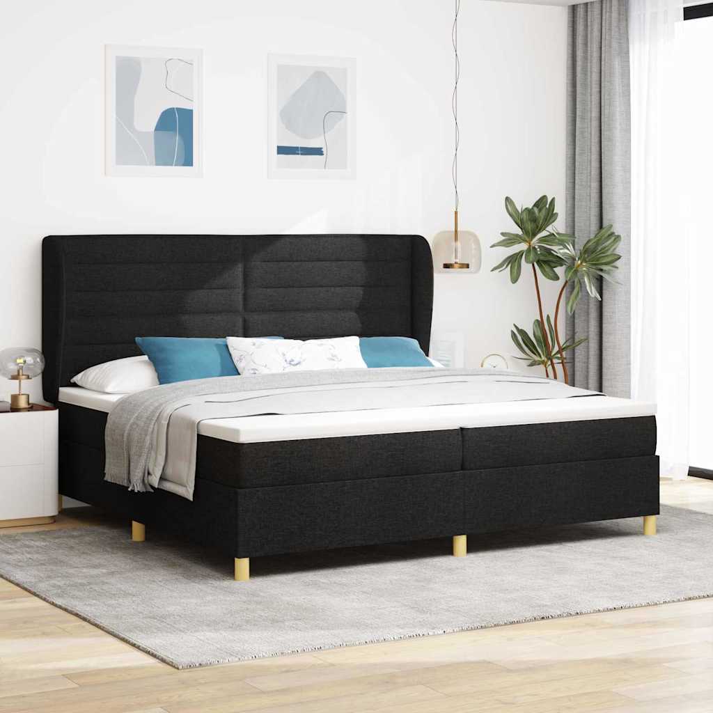 Boxrugós ágy matracmal fejtámlával Fekete 200 x 200 cm szövet