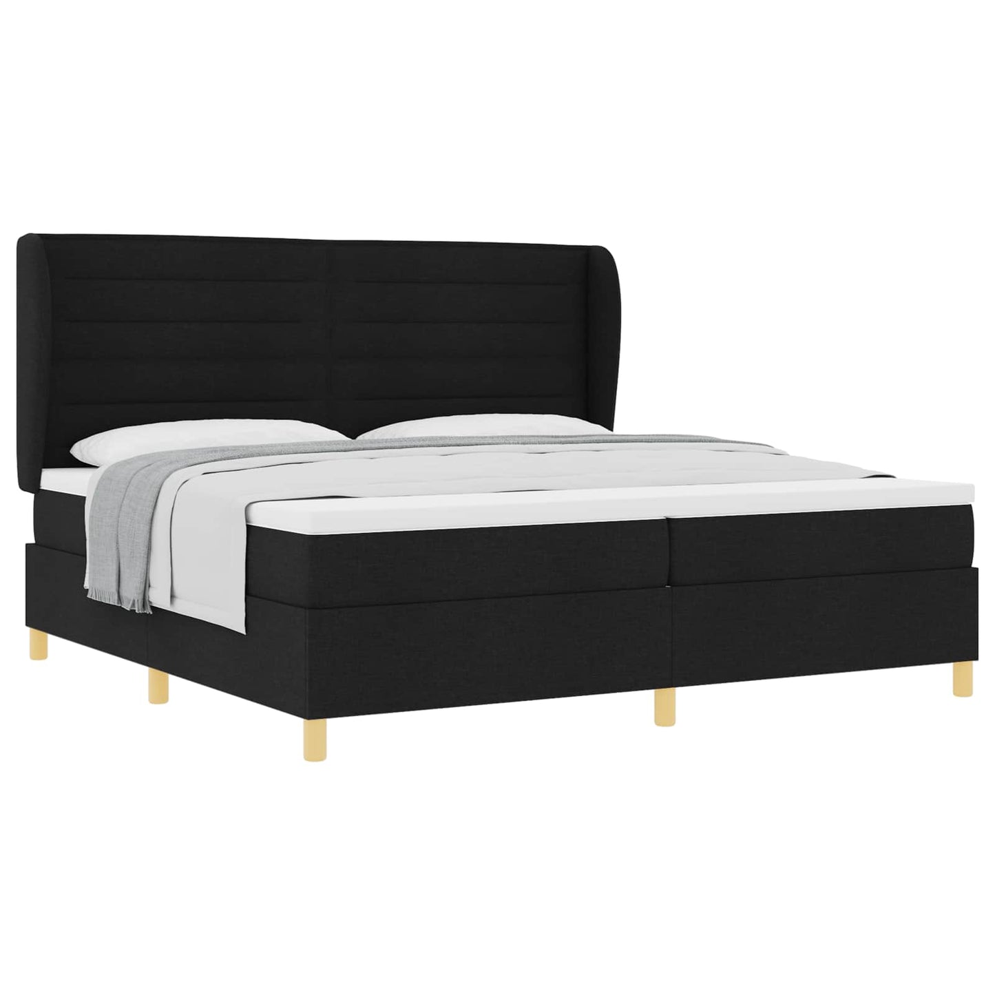 Boxrugós ágy matracmal fejtámlával Fekete 200 x 200 cm szövet