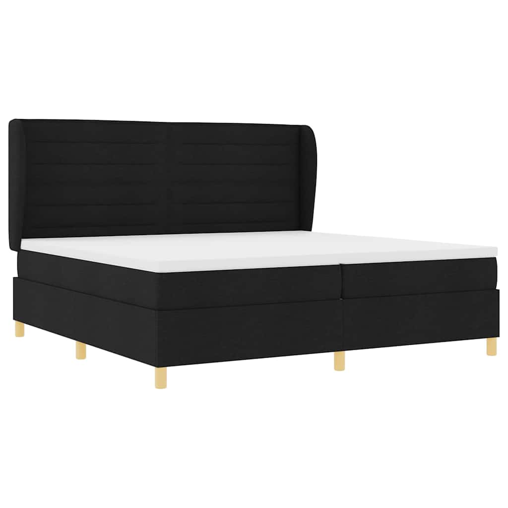 Boxrugós ágy matracmal fejtámlával Fekete 200 x 200 cm szövet