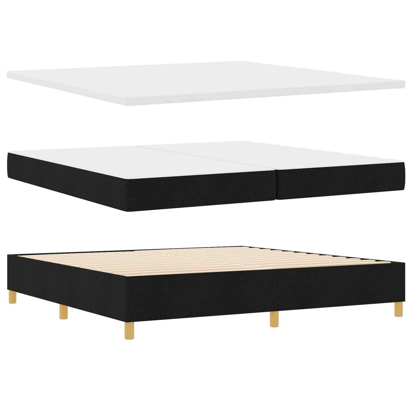 Boxrugós ágy matracmal fejtámlával Fekete 200 x 200 cm szövet