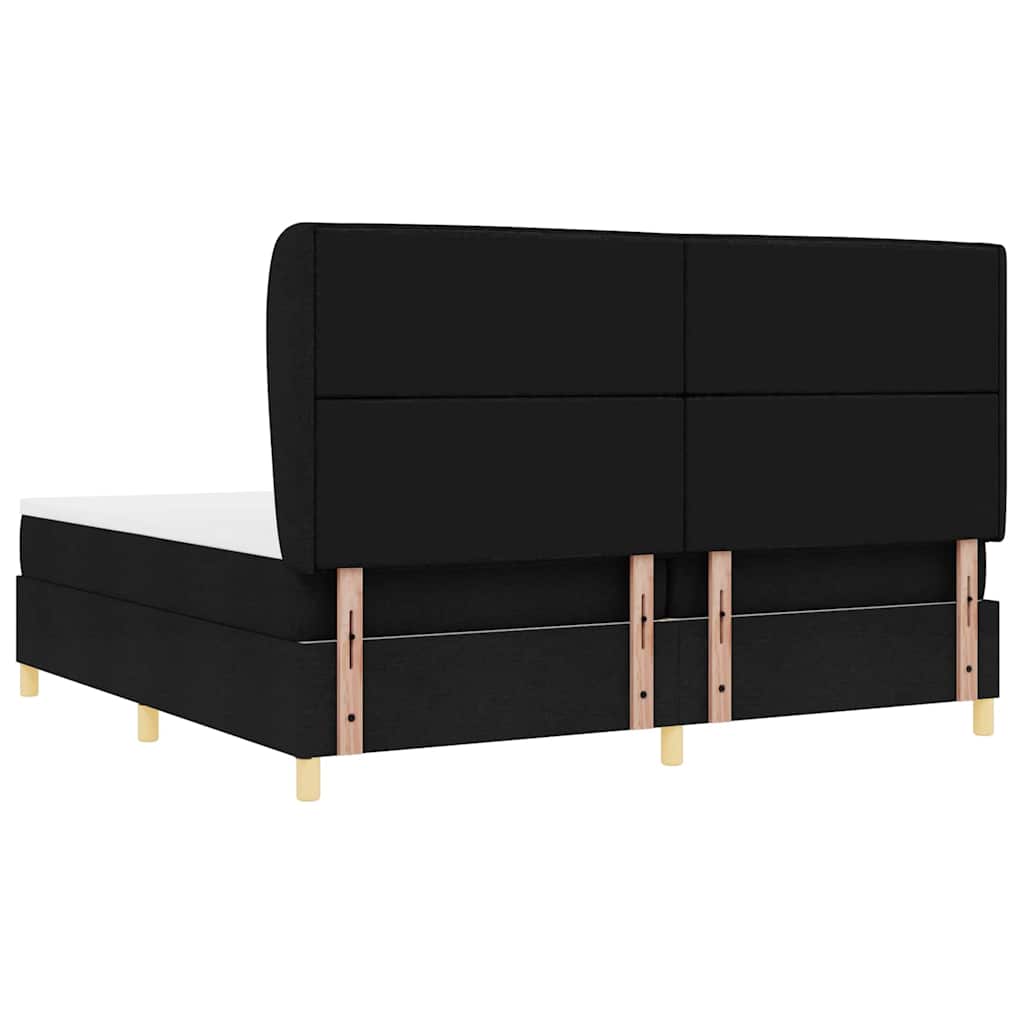 Boxrugós ágy matracmal fejtámlával Fekete 200 x 200 cm szövet