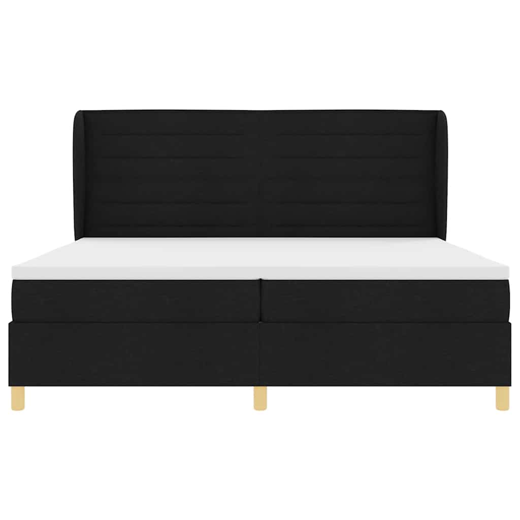 Boxrugós ágy matracmal fejtámlával Fekete 200 x 200 cm szövet