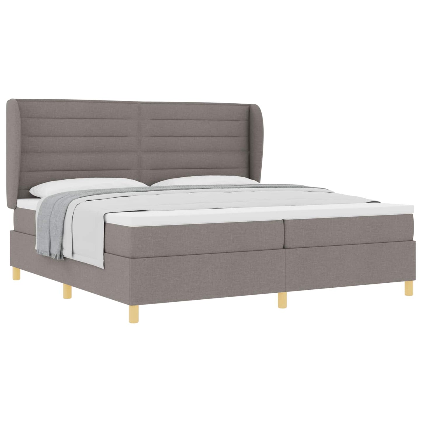 Boxrugós ágy matracmal fejtámlával Tópszínű 200 x 200 cm szövet
