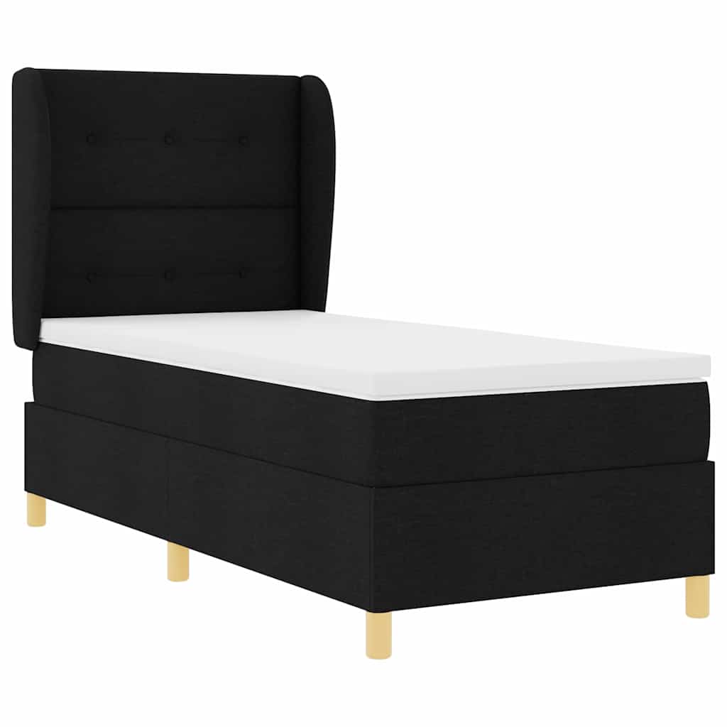 Boxrugós ágy fejtámlával Fekete 200 x 80 cm szövet