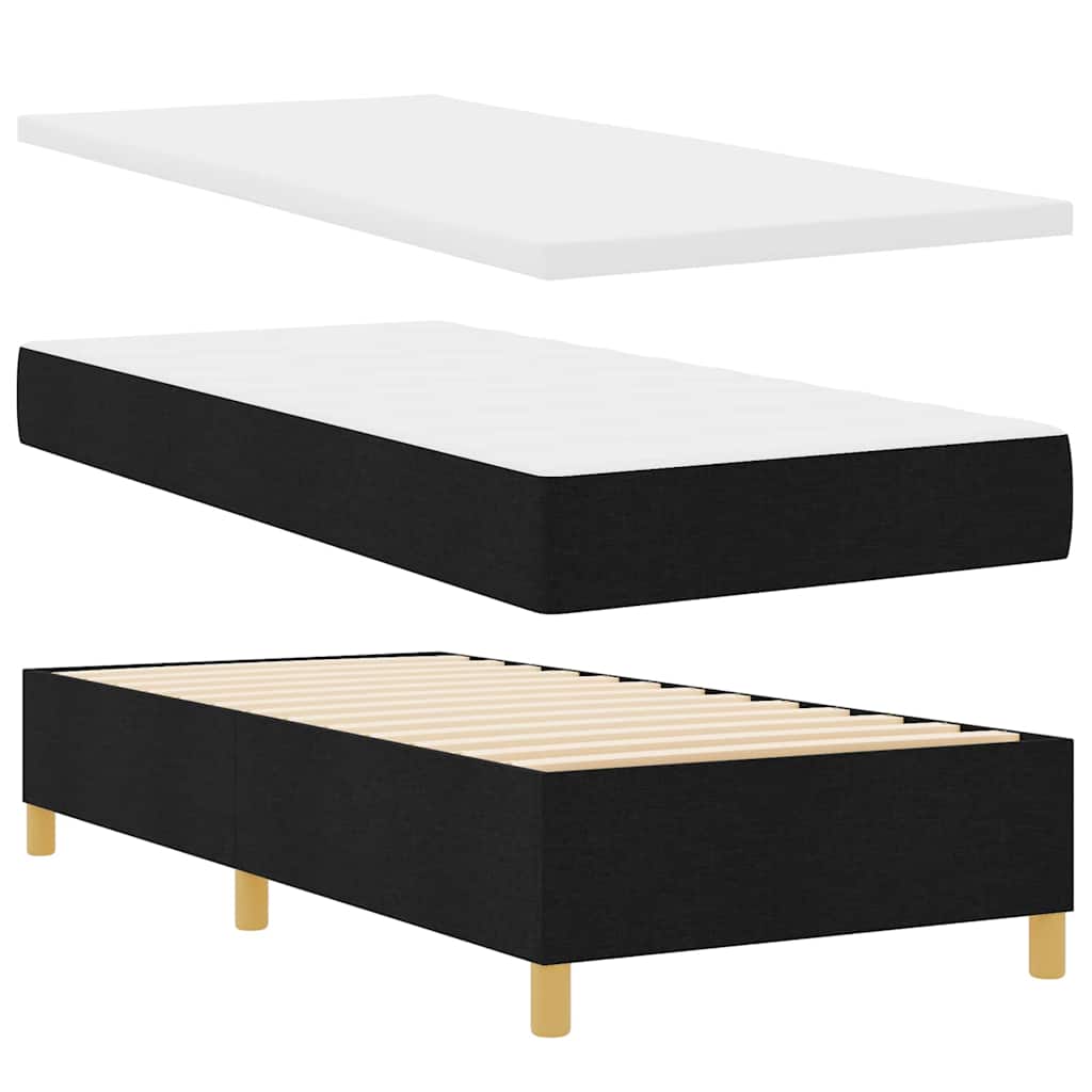 Boxrugós ágy fejtámlával Fekete 200 x 80 cm szövet