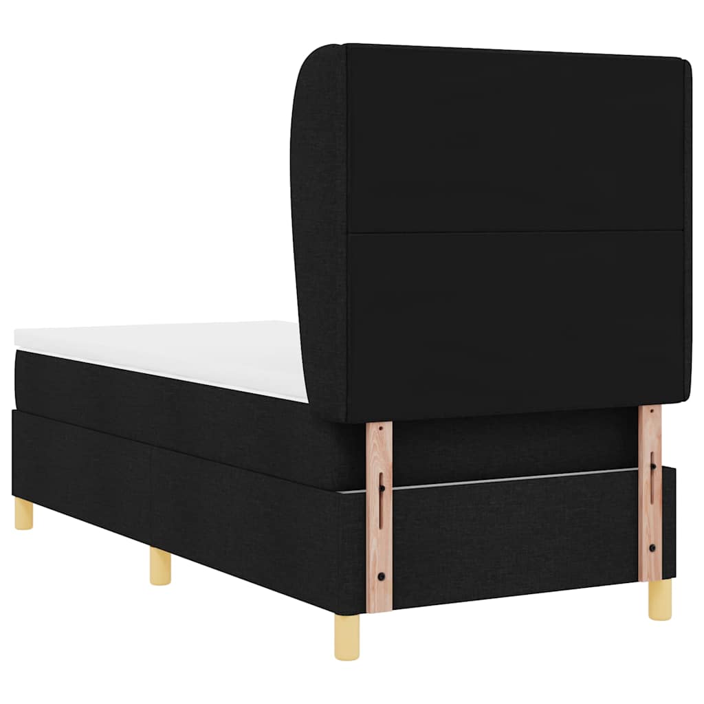 Boxrugós ágy fejtámlával Fekete 200 x 80 cm szövet