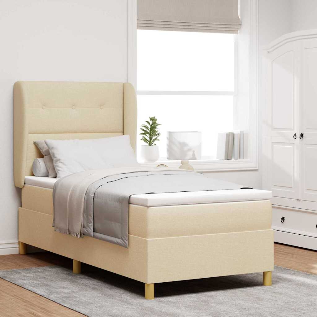 Boxrugós ágy fejtámlával Krém 200 x 90 cm szövet