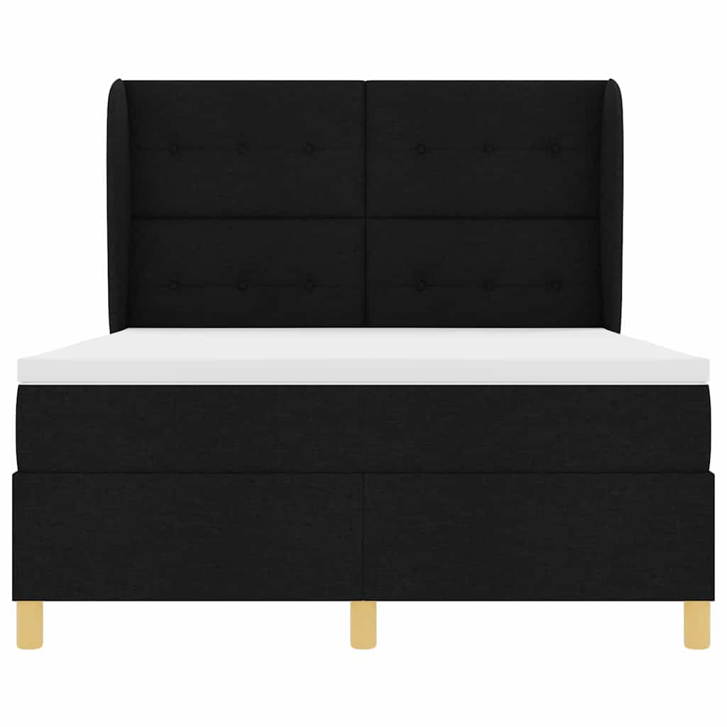 Boxrugós ágy fejtámlával Fekete 200 x 160 cm szövet