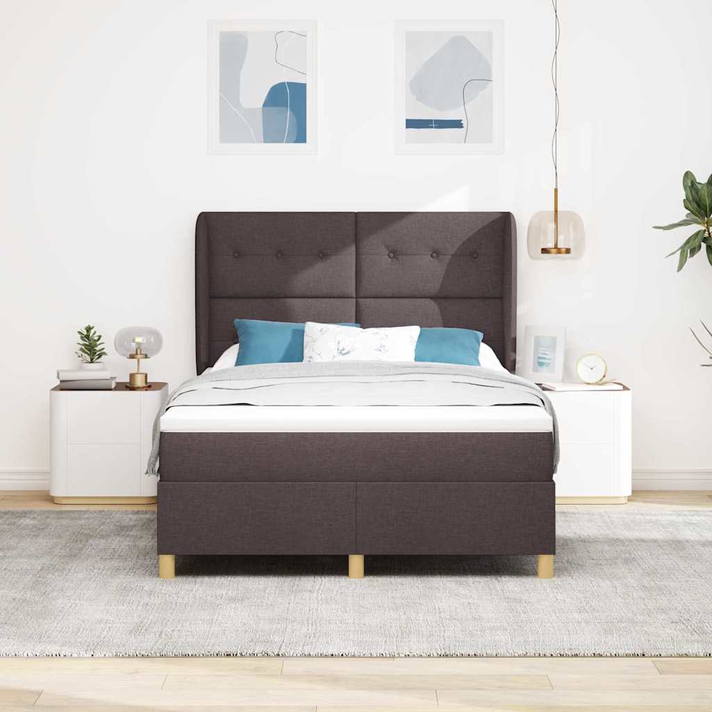Boxrugós ágy fejtámlával Sötét Barna 200 x 160 cm szövet