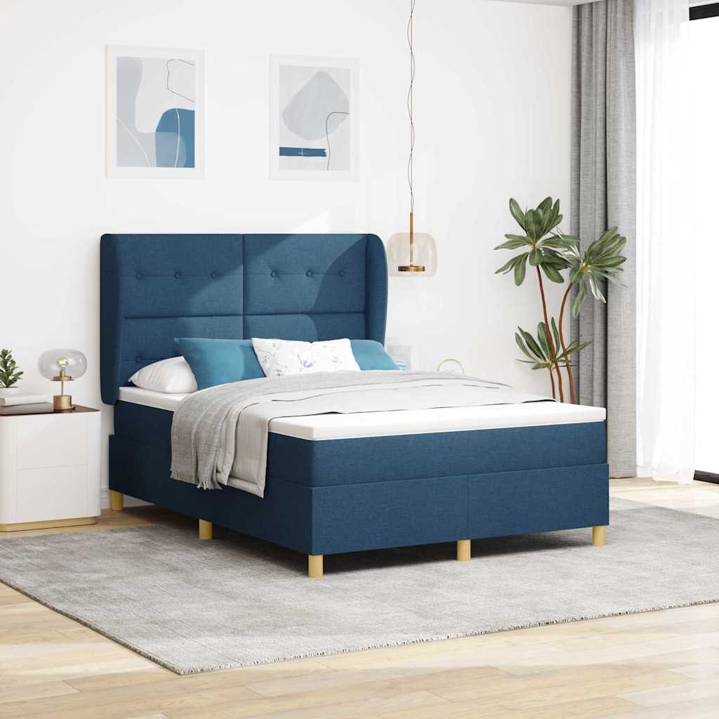 Boxrugós ágy matracmal fejtámlával Kék 200 x 160 cm szövet