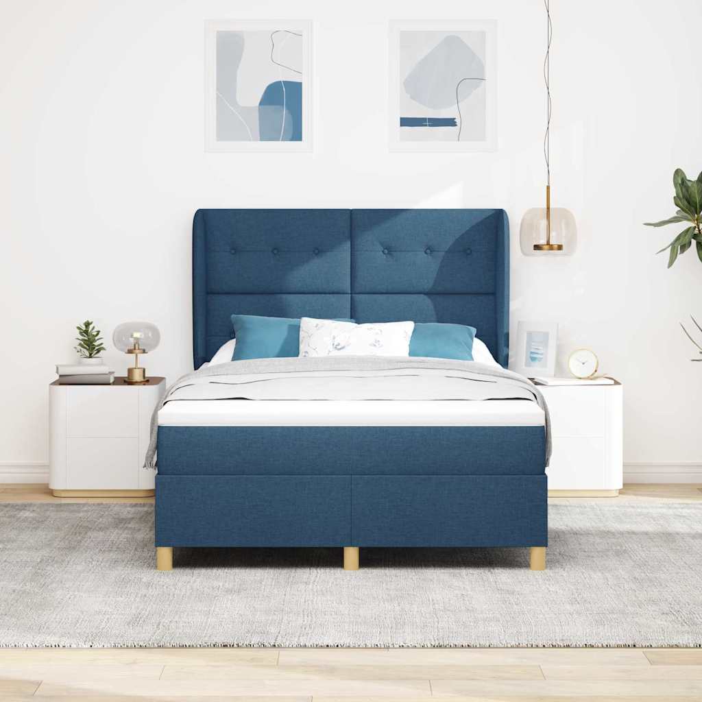Boxrugós ágy matracmal fejtámlával Kék 200 x 160 cm szövet