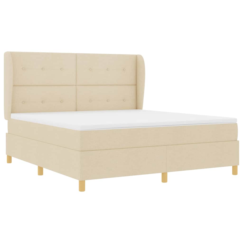 Boxrugós ágy fejtámlával Krém 200 x 180 cm szövet