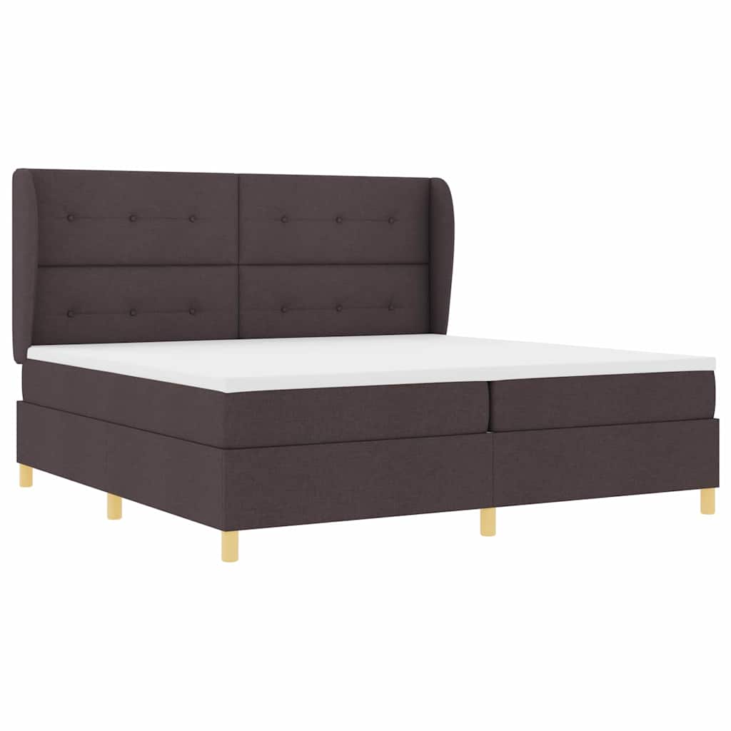 Boxrugós ágy fejtámlával Sötét Barna 200 x 200 cm szövet