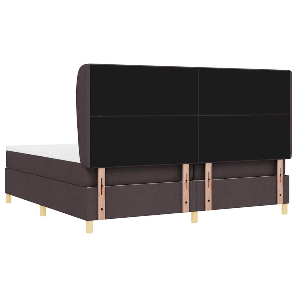 Boxrugós ágy fejtámlával Sötét Barna 200 x 200 cm szövet