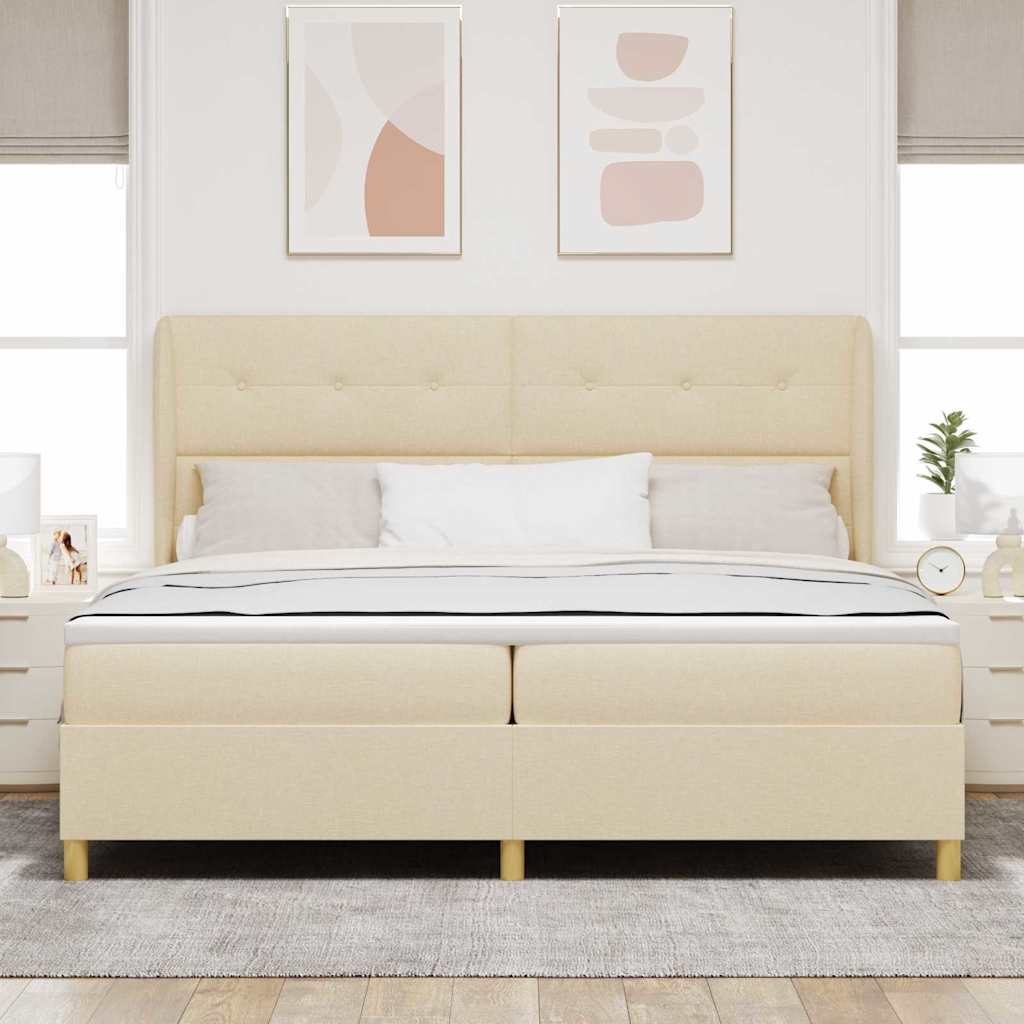 Boxrugós ágy fejtámlával Krém 200 x 200 cm szövet