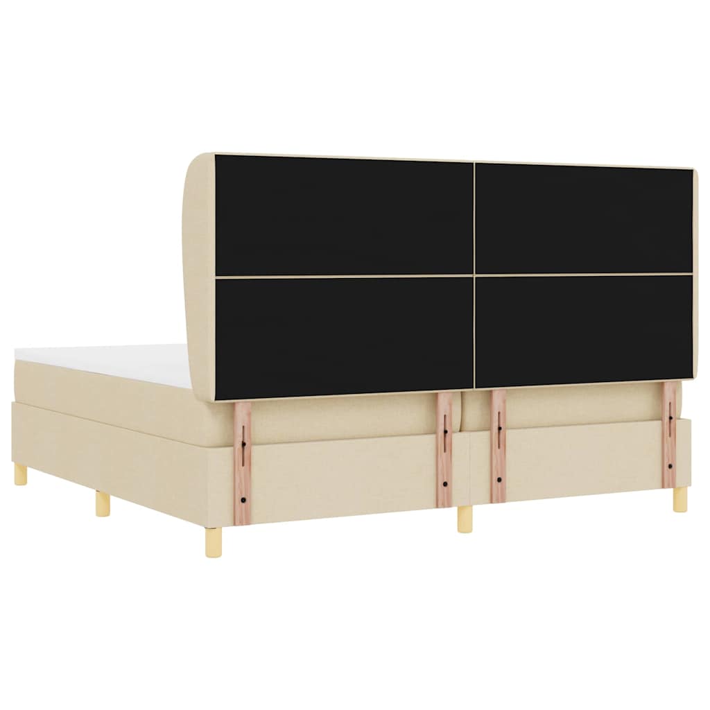 Boxrugós ágy fejtámlával Krém 200 x 200 cm szövet