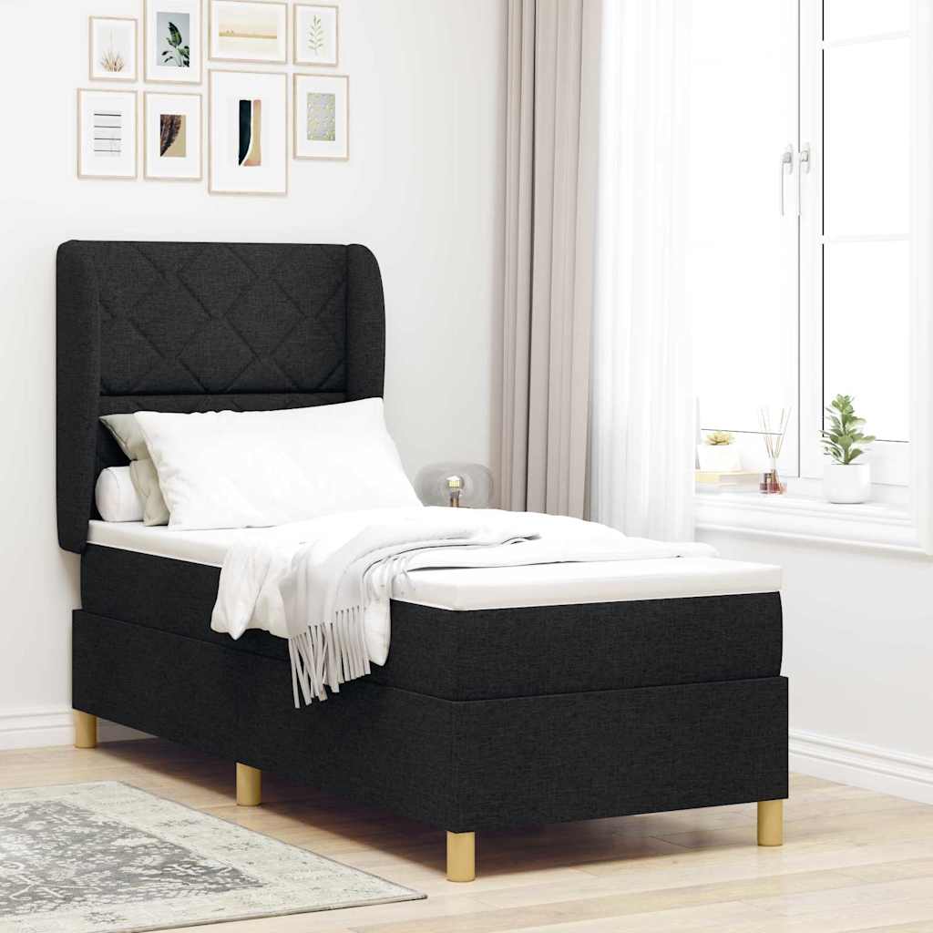 Boxrugós ágy fejtámlával Fekete 200 x 80 cm szövet