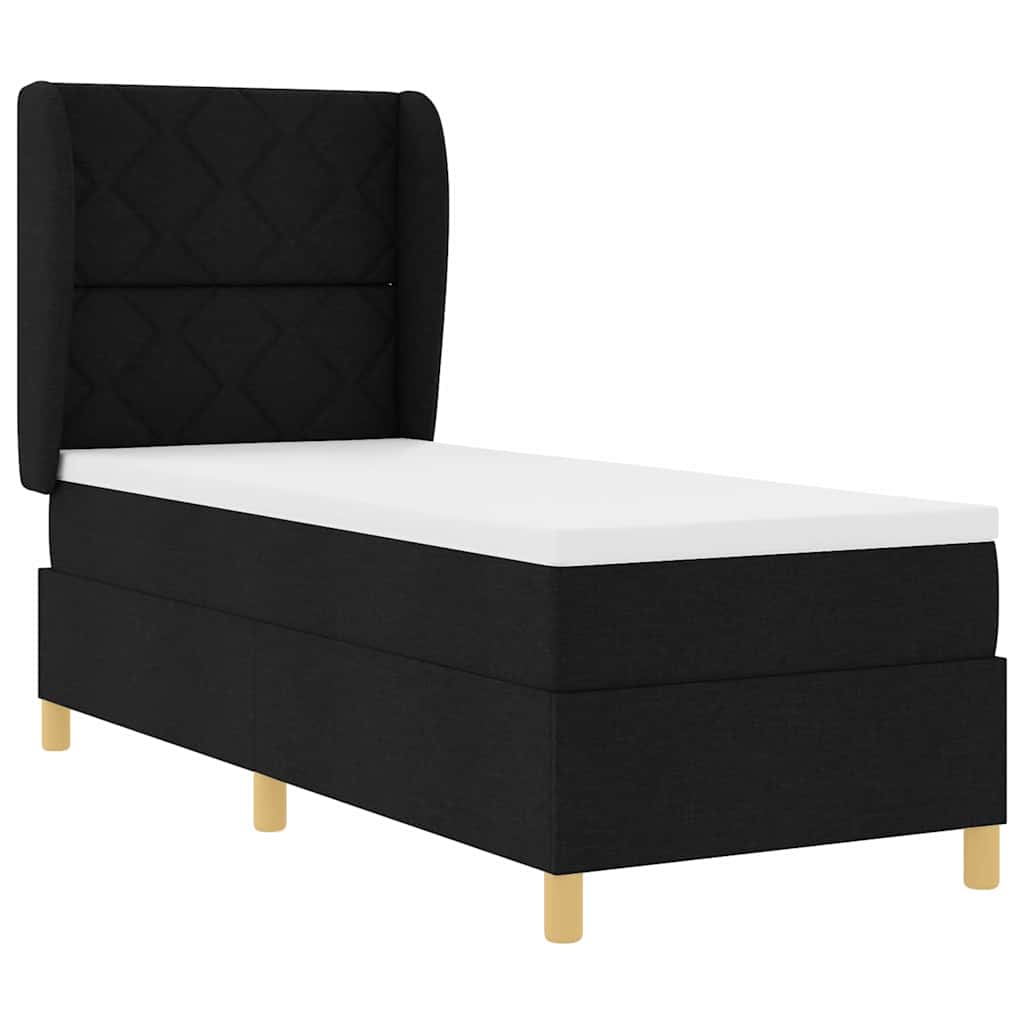 Boxrugós ágy fejtámlával Fekete 200 x 80 cm szövet