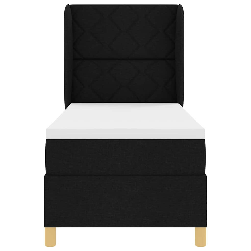 Boxrugós ágy fejtámlával Fekete 200 x 80 cm szövet