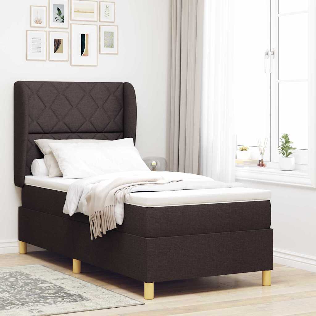 Boxrugós ágy fejtámlával Sötét Barna 190 x 90 cm szövet