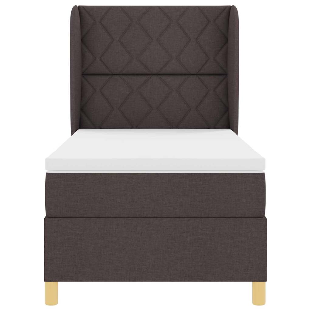 Boxrugós ágy fejtámlával Sötét Barna 190 x 90 cm szövet
