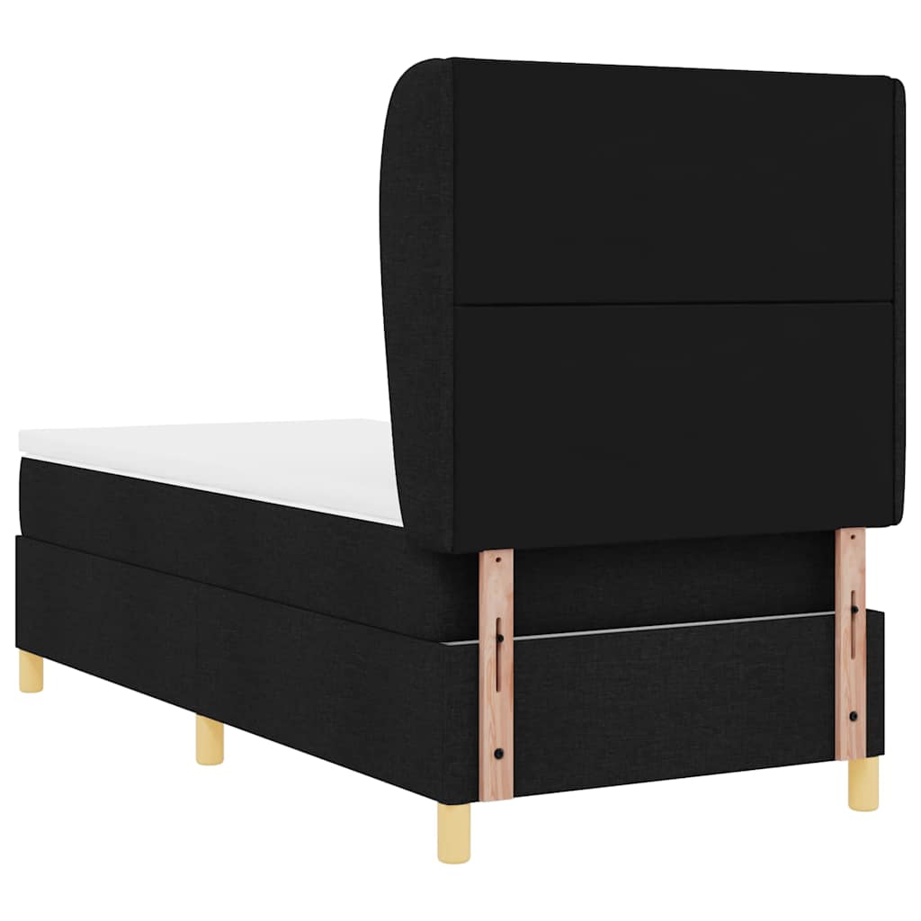 Boxrugós ágy fejtámlával Fekete 200 x 90 cm szövet