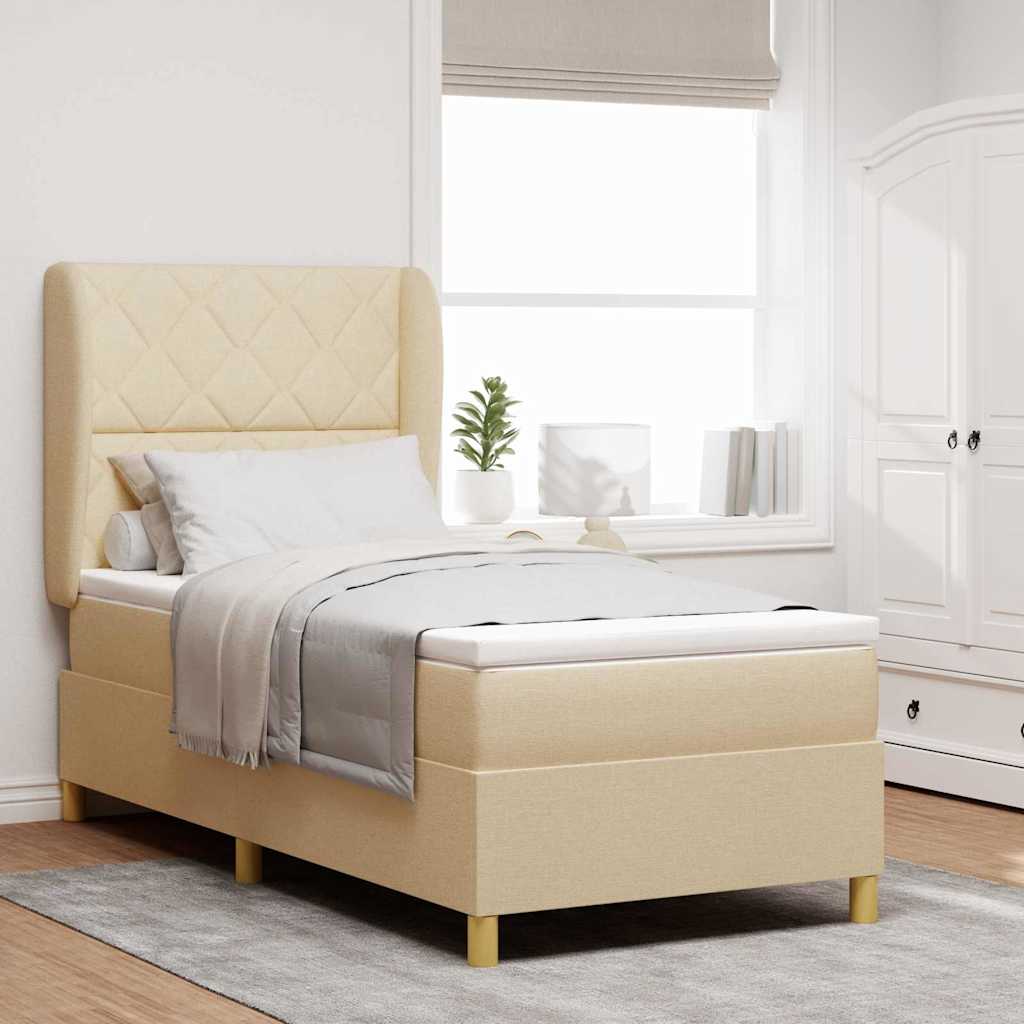 Boxrugós ágy fejtámlával Krém 200 x 90 cm szövet