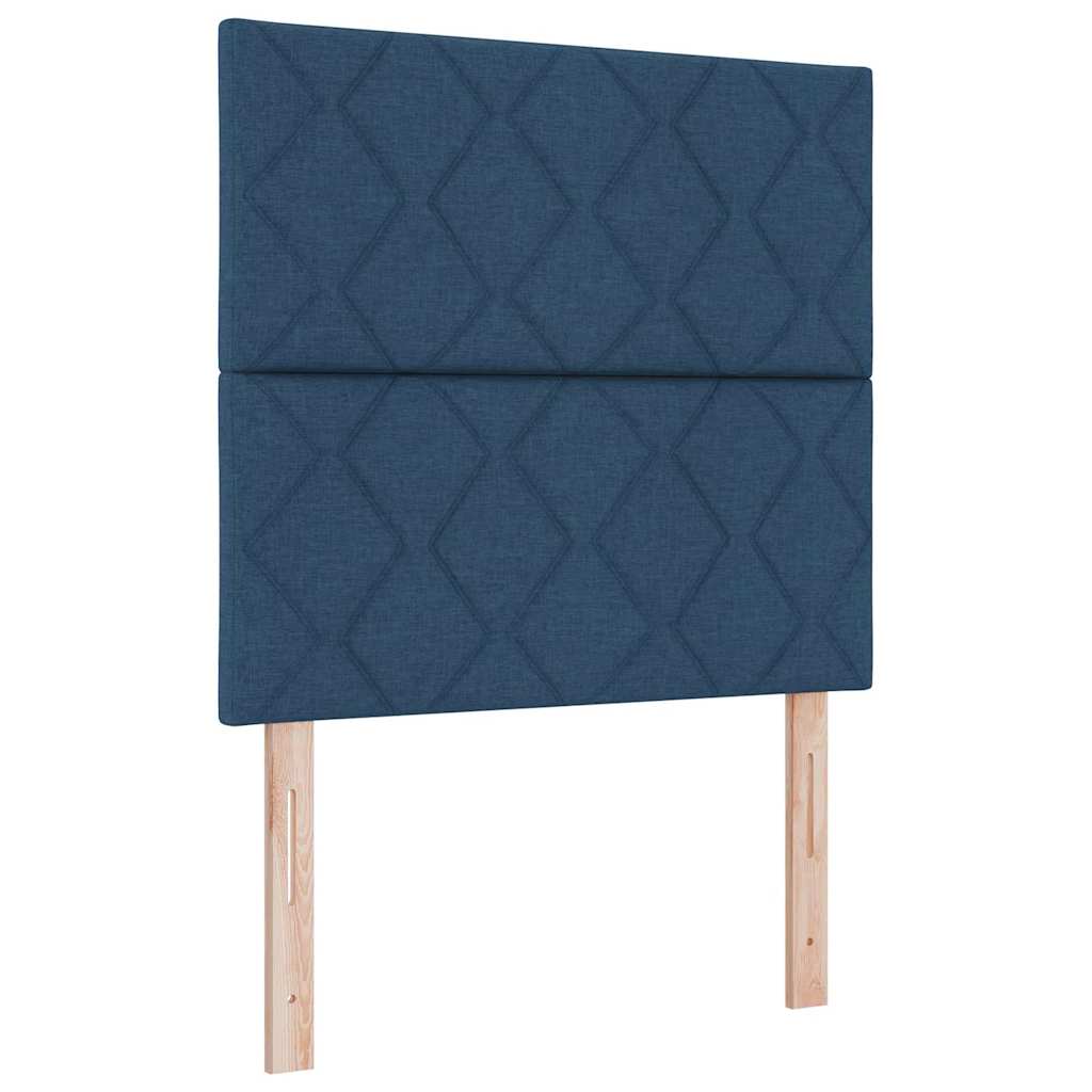 Boxrugós ágy fejtámlával Kék 200 x 90 cm szövet