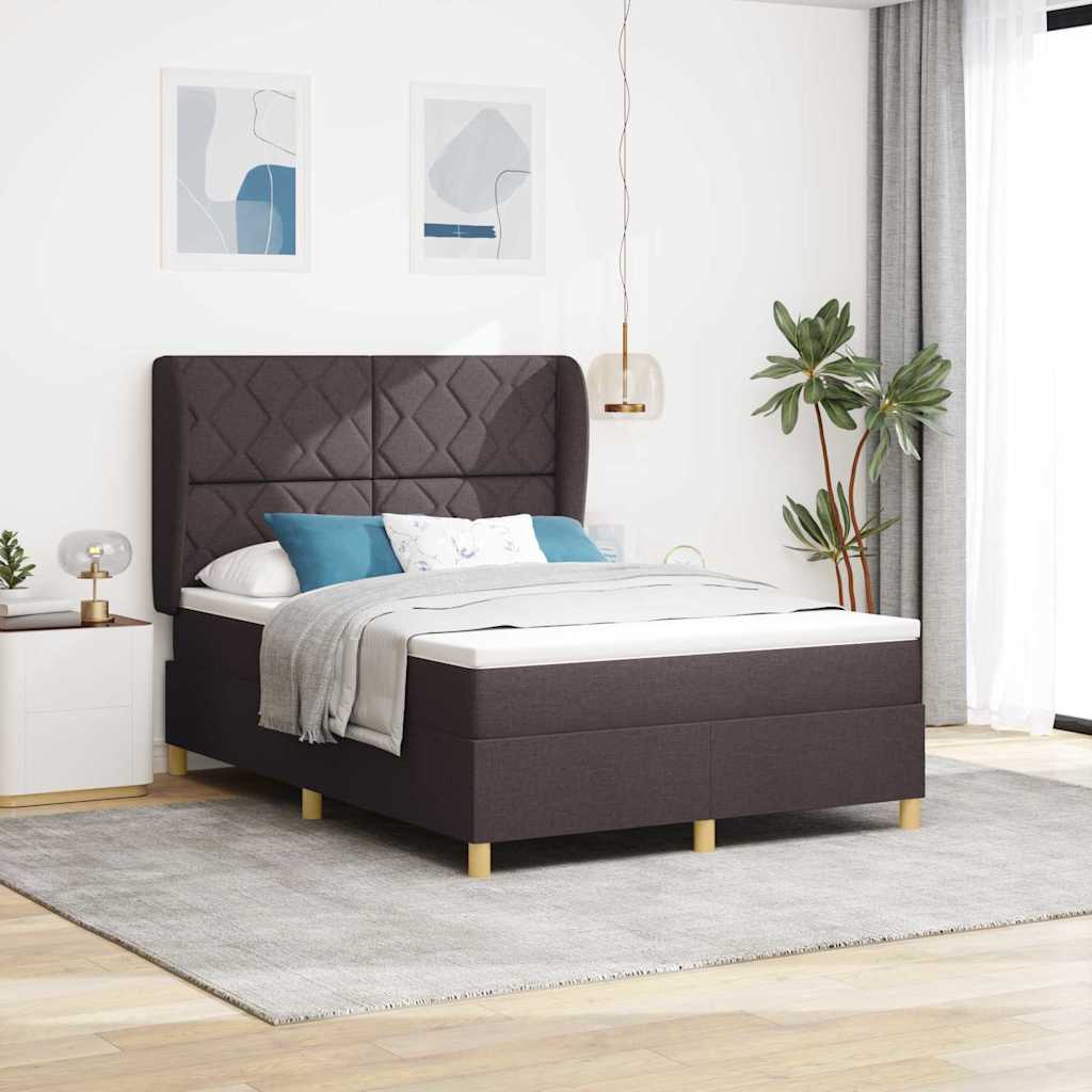 Boxrugós ágy fejtámlával Sötét Barna 200 x 140 cm szövet