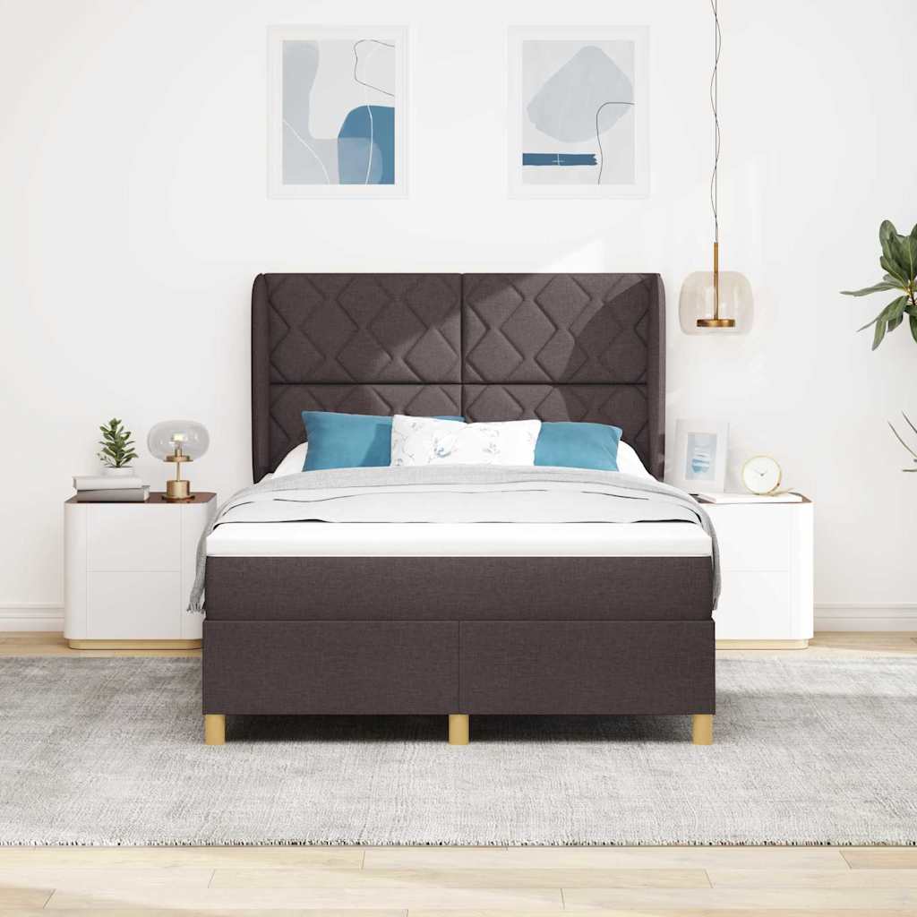 Boxrugós ágy fejtámlával Sötét Barna 200 x 140 cm szövet