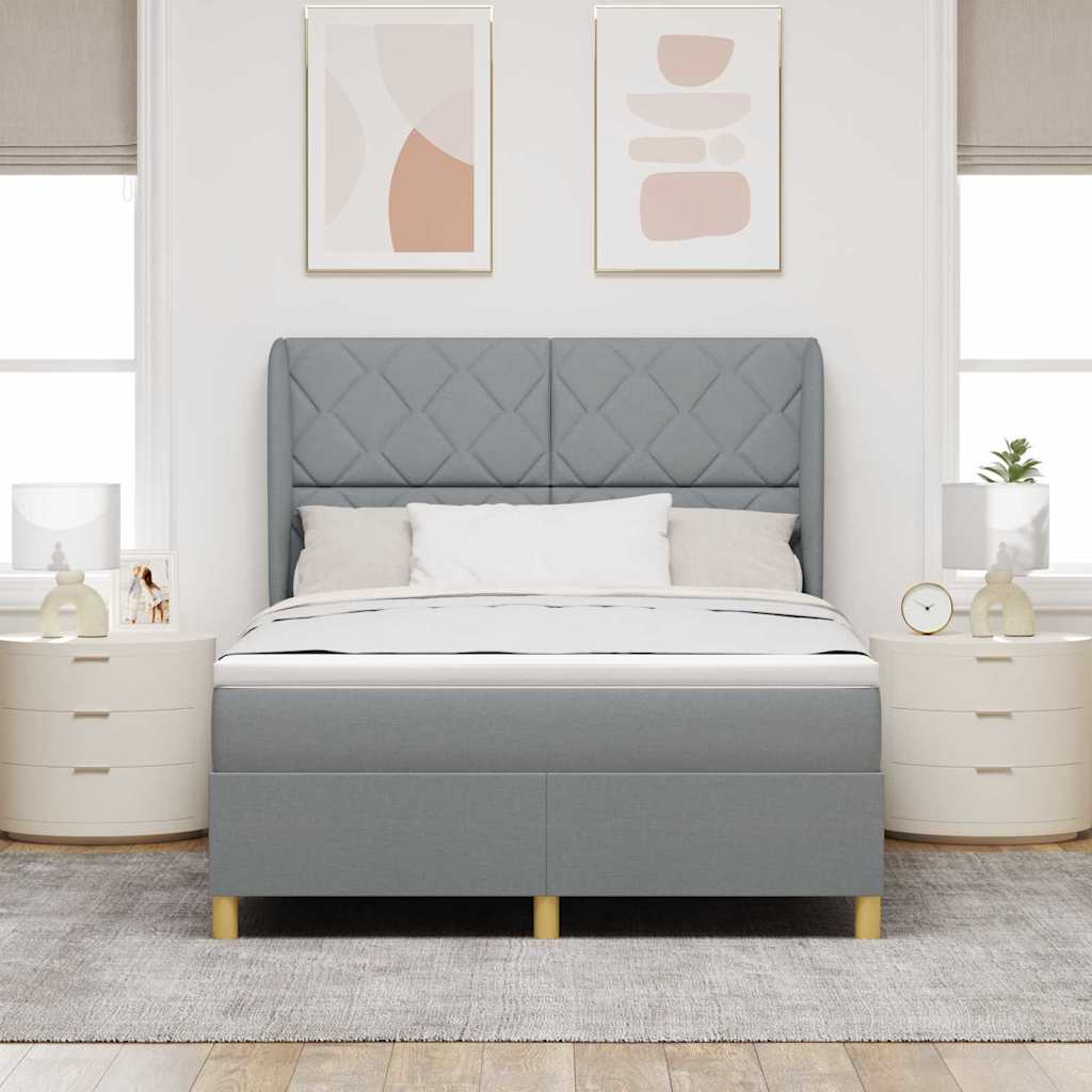 Boxrugós ágy fejtámlával Világosszürke 200 x 160 cm szövet