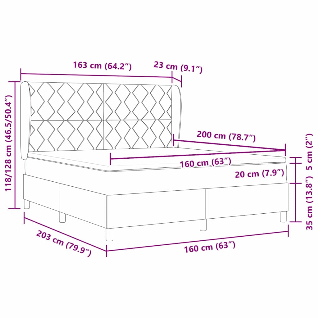 Boxrugós ágy fejtámlával Fekete 200 x 160 cm szövet