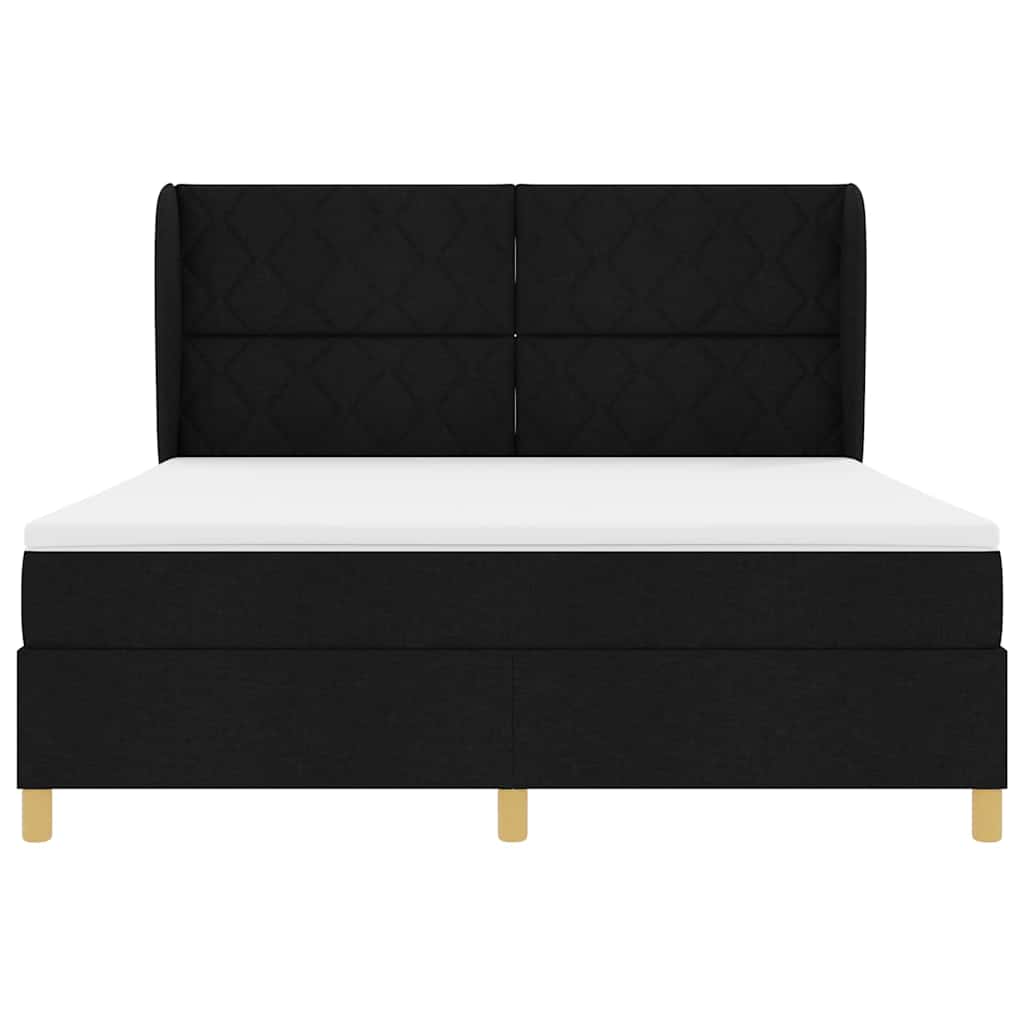 Boxrugós ágy fejtámlával Fekete 200 x 180 cm szövet