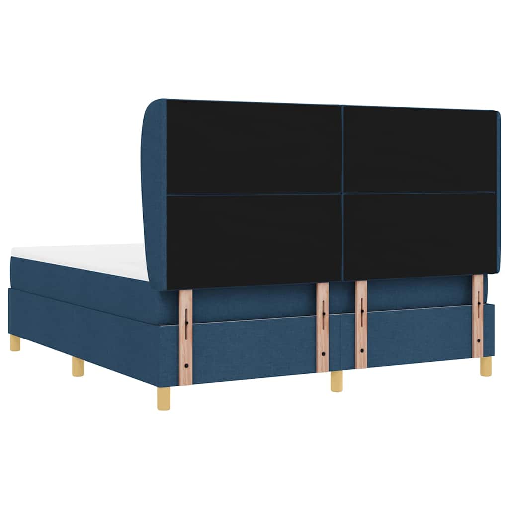 Boxrugós ágy párnával fejtámlával Kék 200 x 180 cm szövet