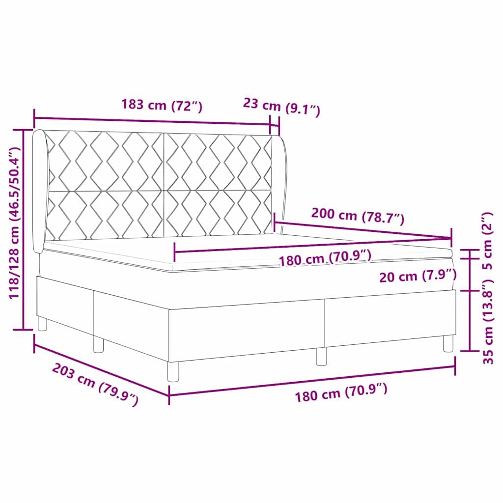 Boxrugós ágy párnával fejtámlával Kék 200 x 180 cm szövet