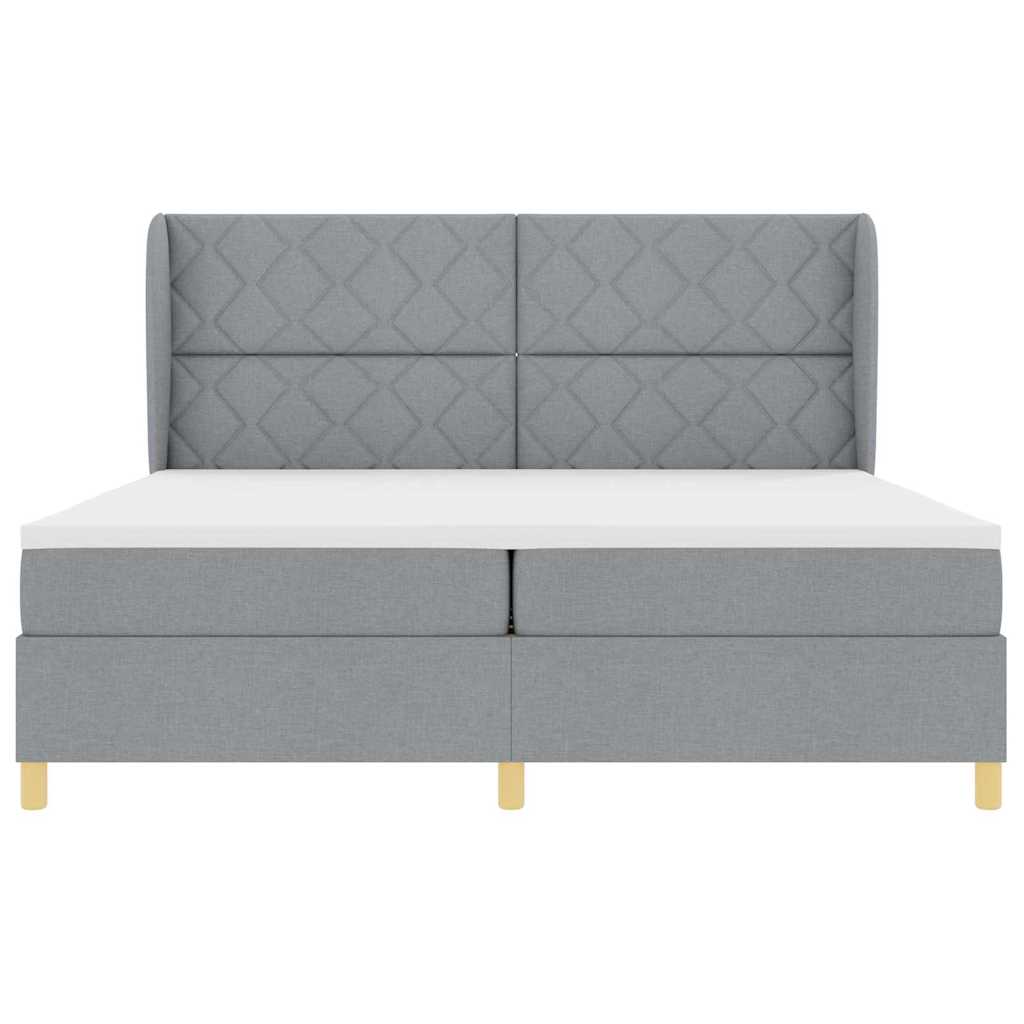 Boxrugós ágy fejtámlával Világosszürke 200 x 200 cm szövet
