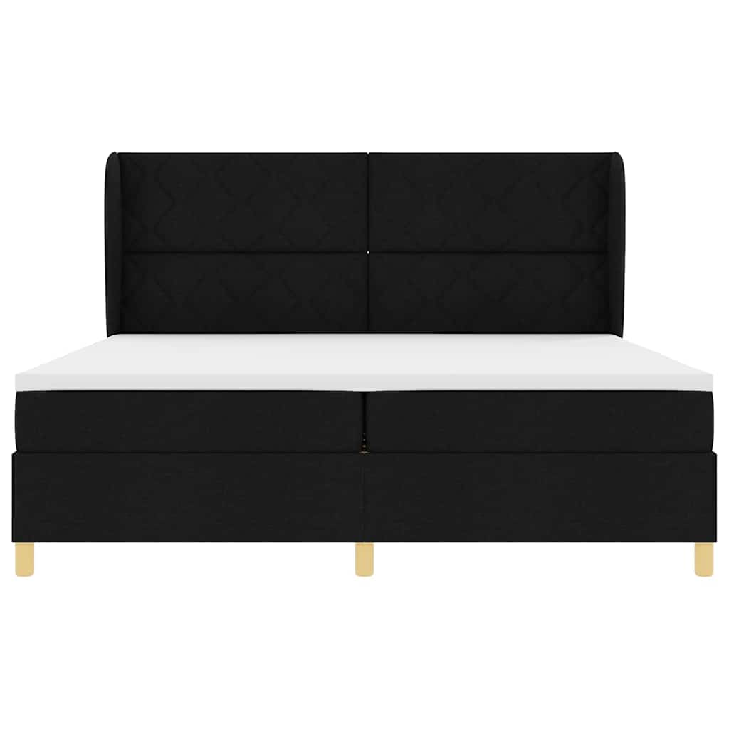 Boxrugós ágy fejtámlával Fekete 200 x 200 cm szövet