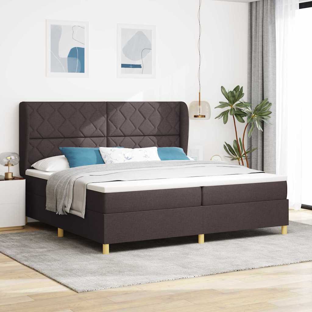 Boxrugós ágy fejtámlával Sötét Barna 200 x 200 cm szövet