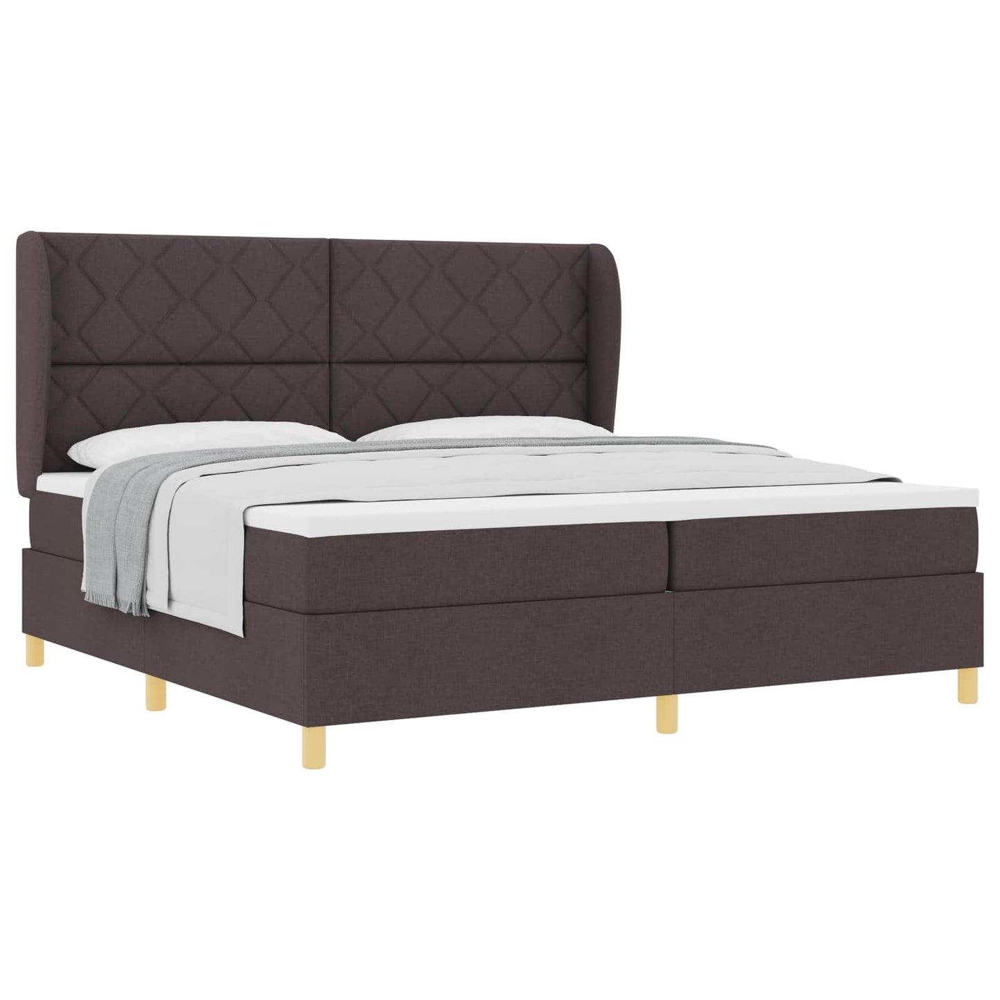 Boxrugós ágy fejtámlával Sötét Barna 200 x 200 cm szövet