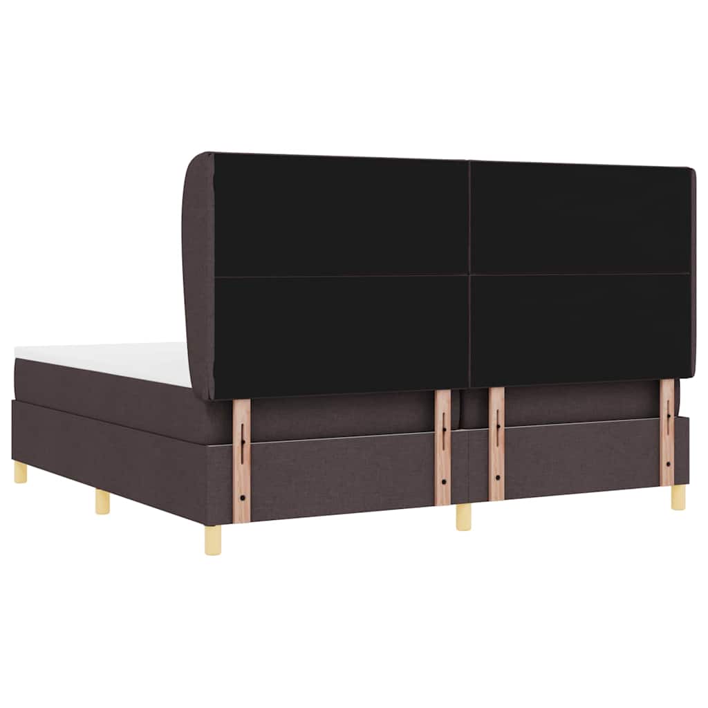 Boxrugós ágy fejtámlával Sötét Barna 200 x 200 cm szövet