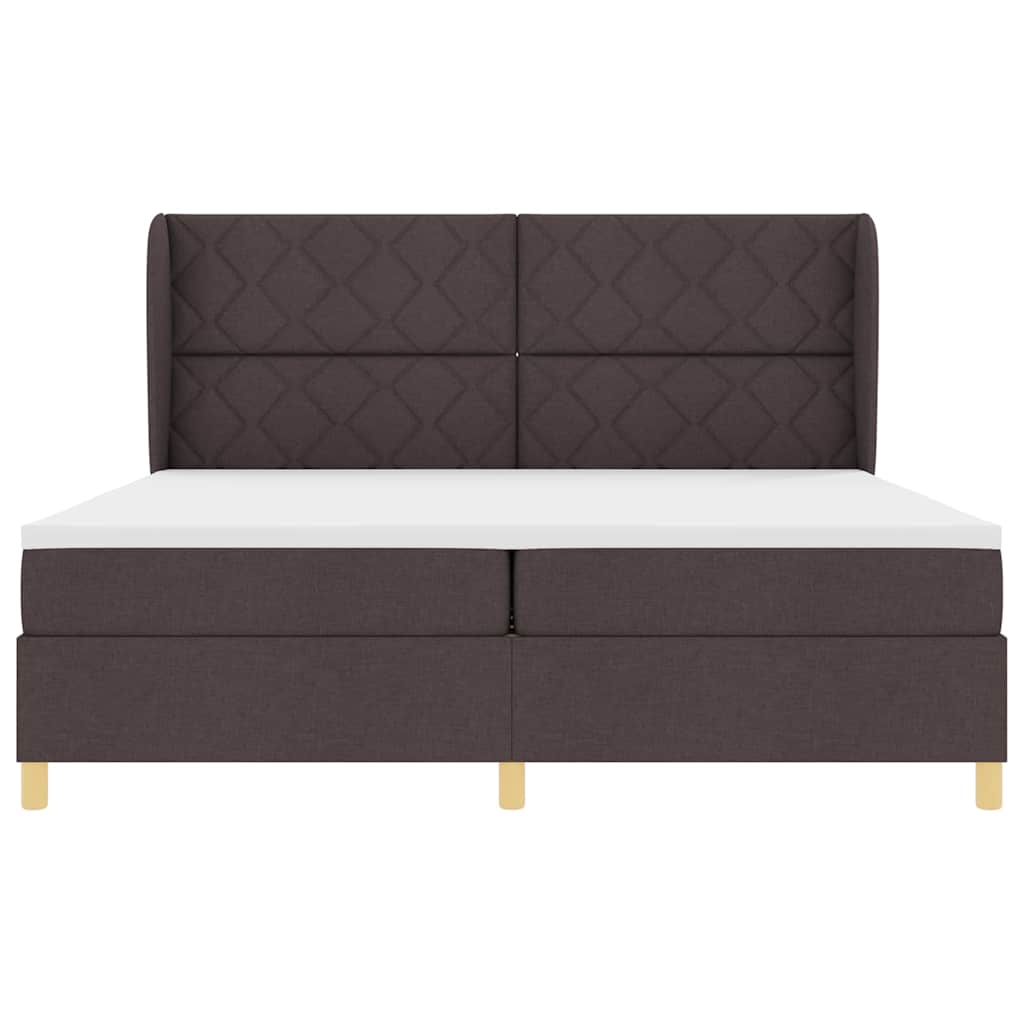 Boxrugós ágy fejtámlával Sötét Barna 200 x 200 cm szövet