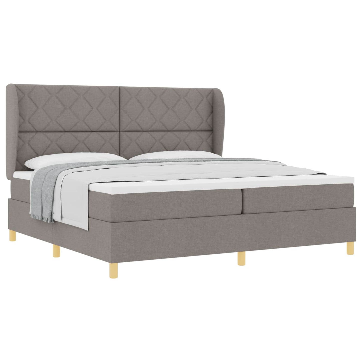 Boxrugós ágy fejtámlával Tópszínű 200 x 200 cm szövet
