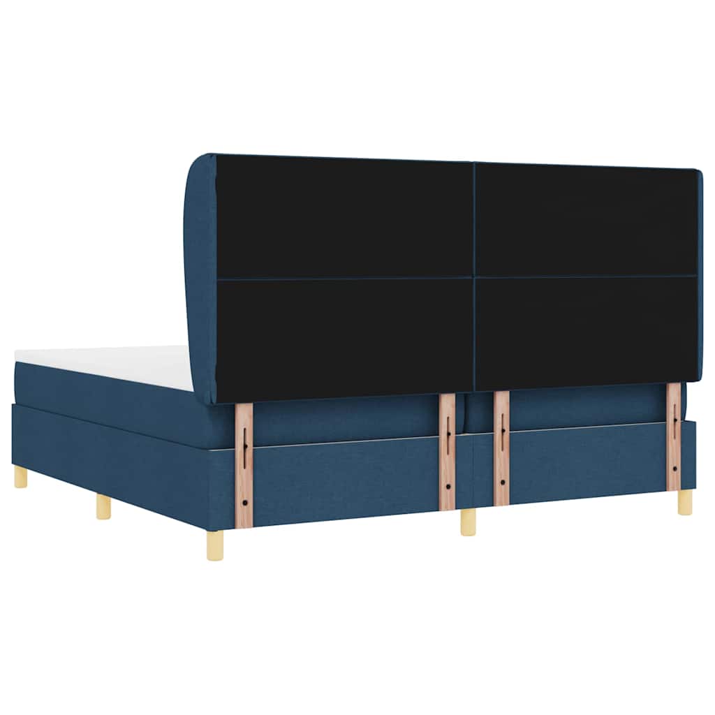 Boxrugós ágy fejtámlával Kék 200 x 200 cm szövet
