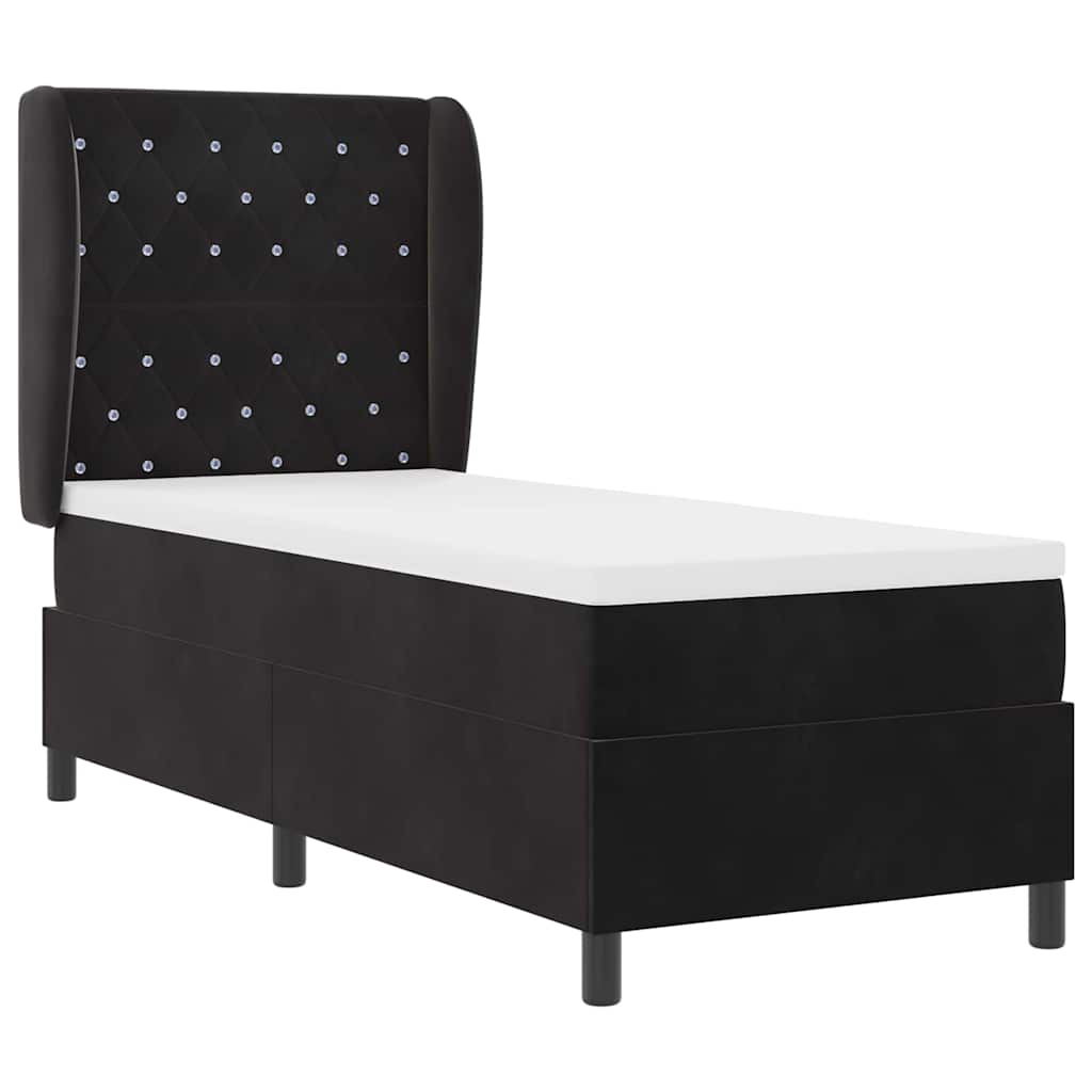 Boxrugós ágy matracmal fejtámlával Fekete 200 x 80 cm Bársony