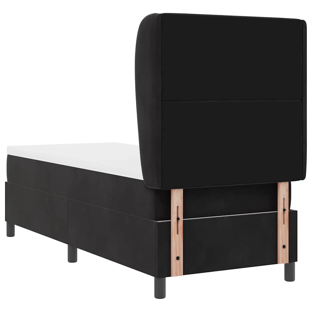 Boxrugós ágy matracmal fejtámlával Fekete 200 x 80 cm Bársony