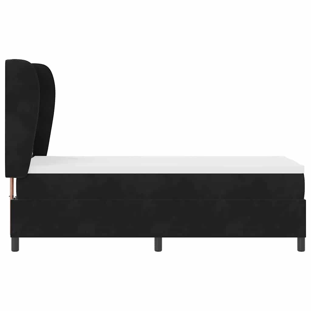 Boxrugós ágy matracmal fejtámlával Fekete 200 x 80 cm Bársony
