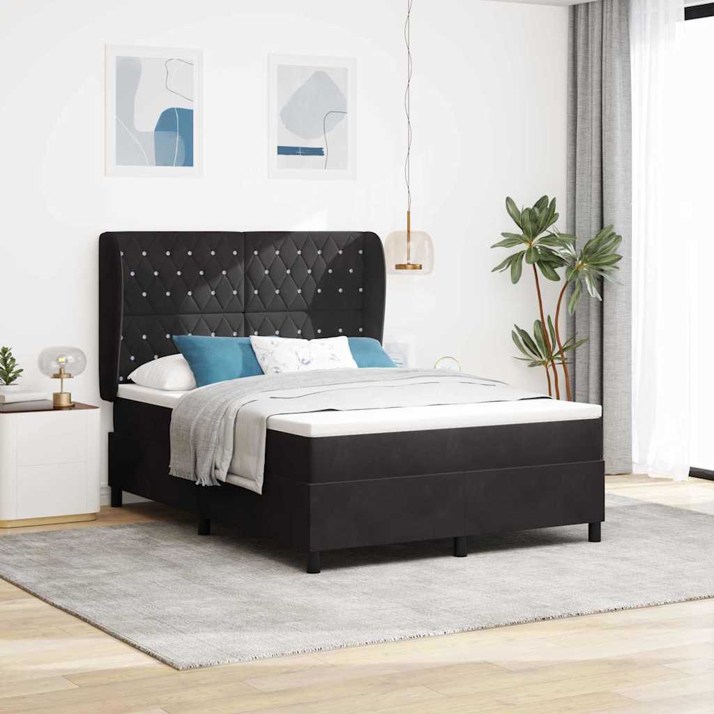 Boxrugós ágy matracmal fejtámlával Fekete 200 x 140 cm Bársony