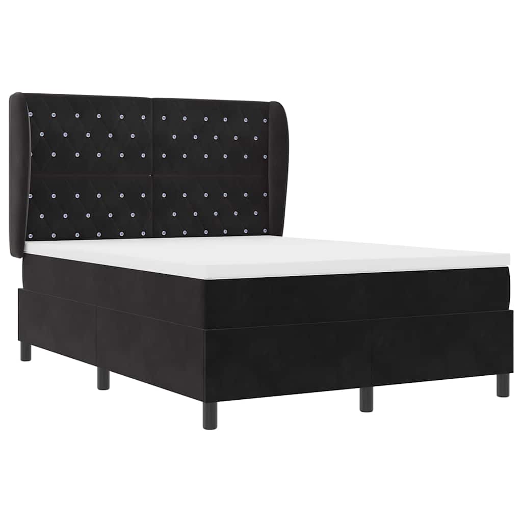 Boxrugós ágy matracmal fejtámlával Fekete 200 x 140 cm Bársony