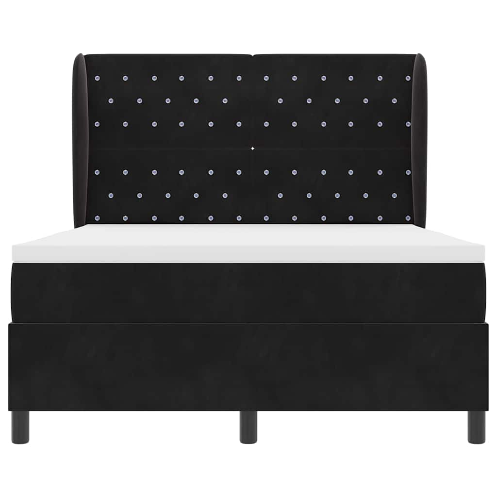 Boxrugós ágy matracmal fejtámlával Fekete 200 x 140 cm Bársony