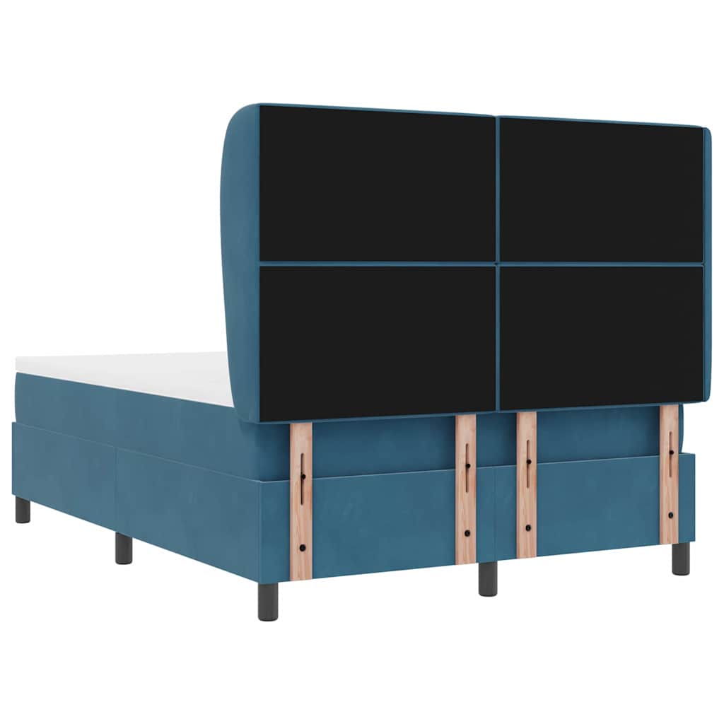 Boxrugós ágy fejtámlával Sötét kék 200 x 140 cm Bársony